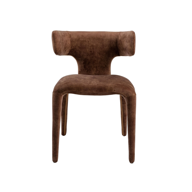 Cid Eve 21 Inch Dining Chair- Curved Wingback- Brown Textured Polyester