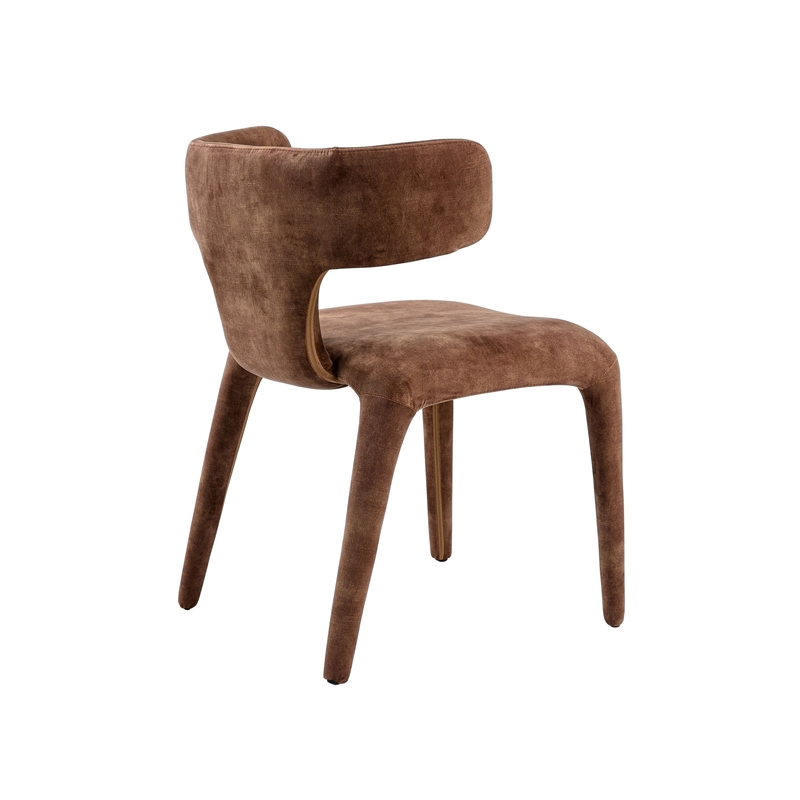 Cid Eve 21 Inch Dining Chair- Curved Wingback- Brown Textured Polyester