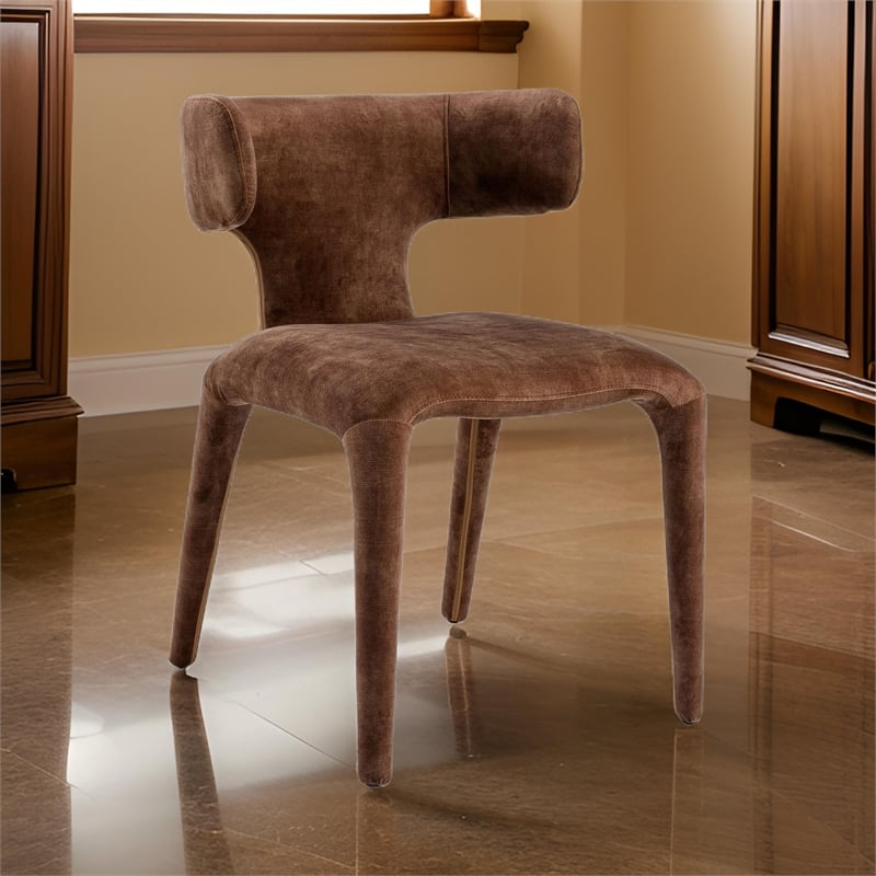 Cid Eve 21 Inch Dining Chair- Curved Wingback- Brown Textured Polyester
