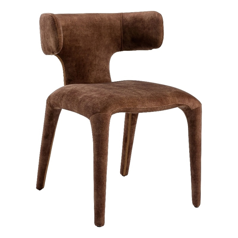 Cid Eve 21 Inch Dining Chair- Curved Wingback- Brown Textured Polyester