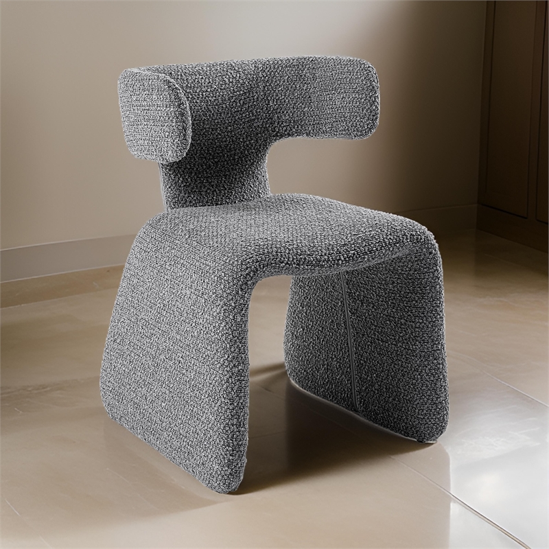 Cid Fiu 22 Inch Dining Chair- Curved Wingback- Gray Textured Polyester