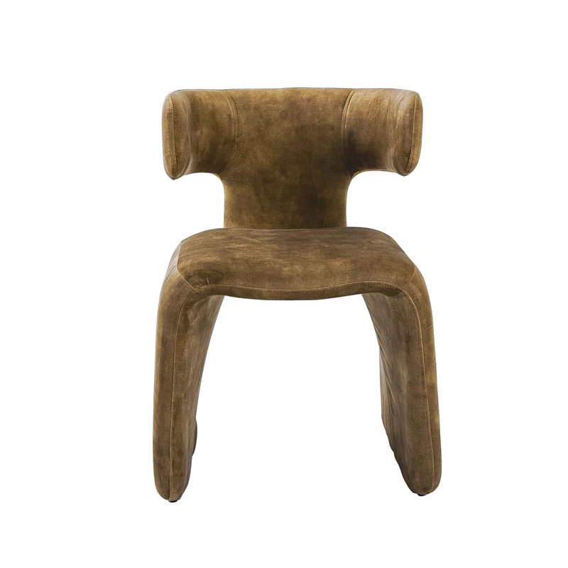 Cid Fiu 22 Inch Dining Chair- Curved Wingback- Brown Textured Polyester