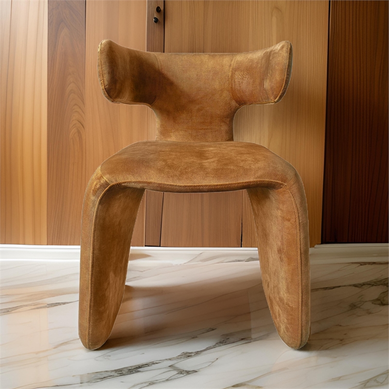 Cid Fiu 22 Inch Dining Chair- Curved Wingback- Brown Textured Polyester