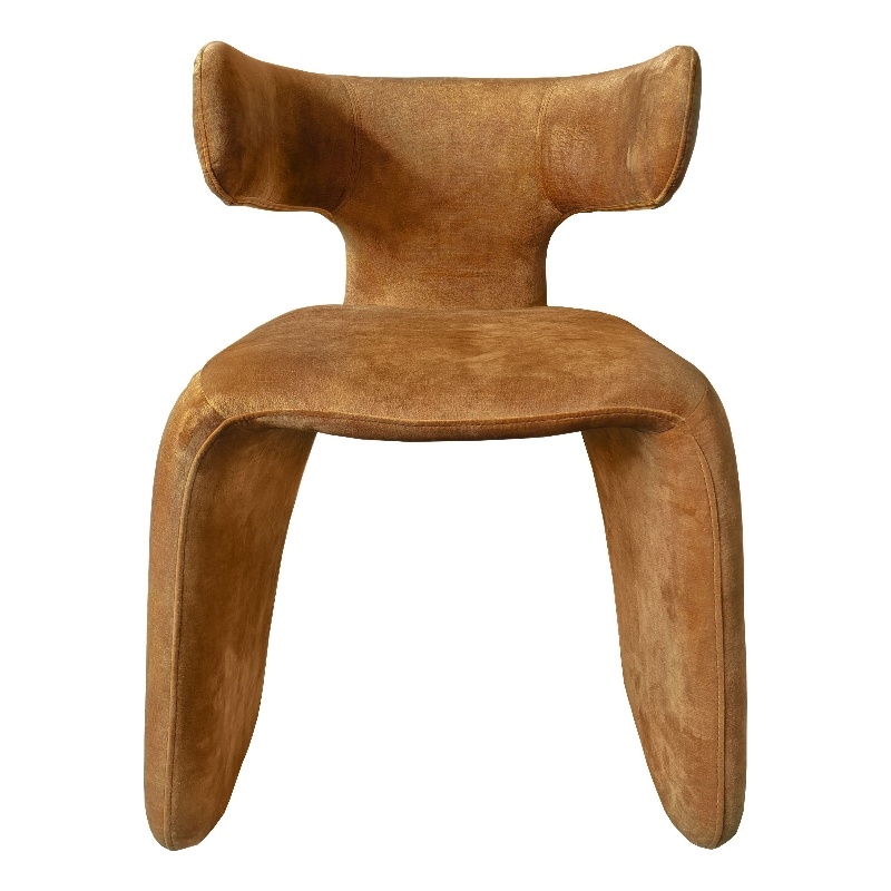 Cid Fiu 22 Inch Dining Chair- Curved Wingback- Brown Textured Polyester