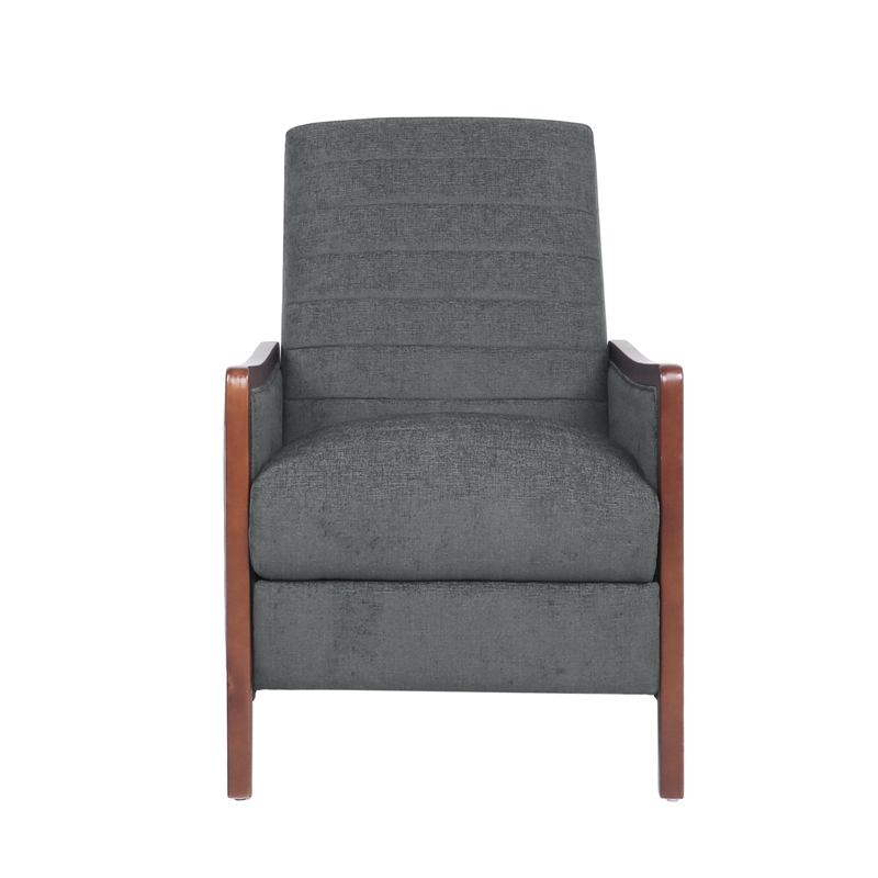 Ryka Push Back Recliner Chair- Birch Wood- Gray Channel Stitching