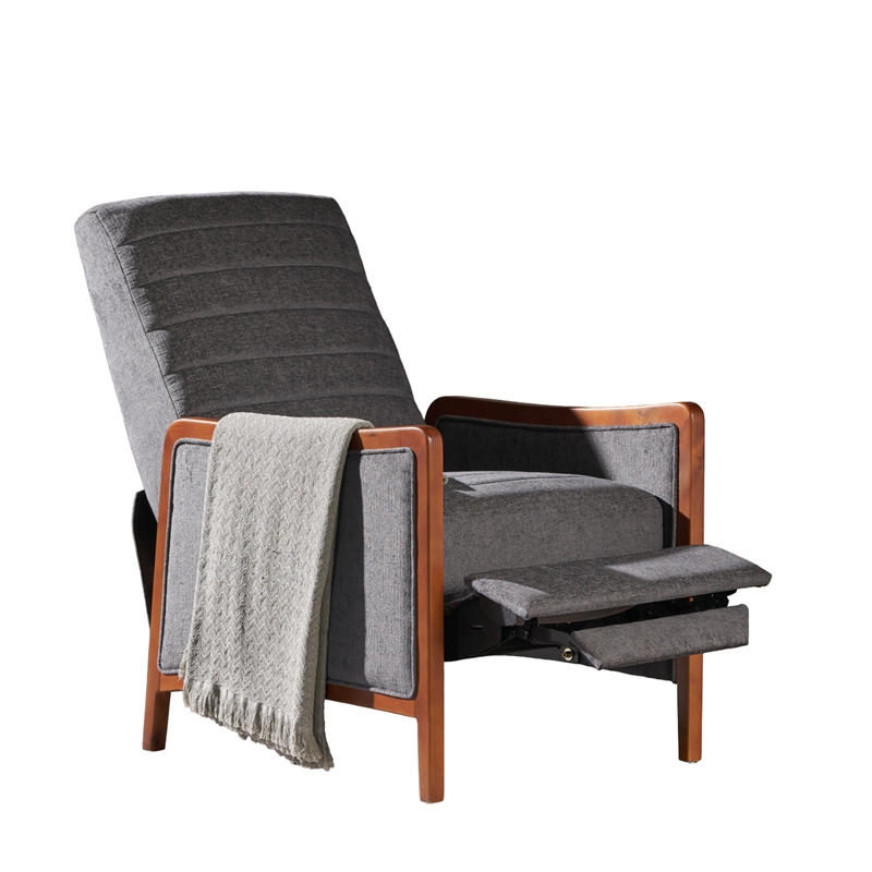 Ryka Push Back Recliner Chair- Birch Wood- Gray Channel Stitching