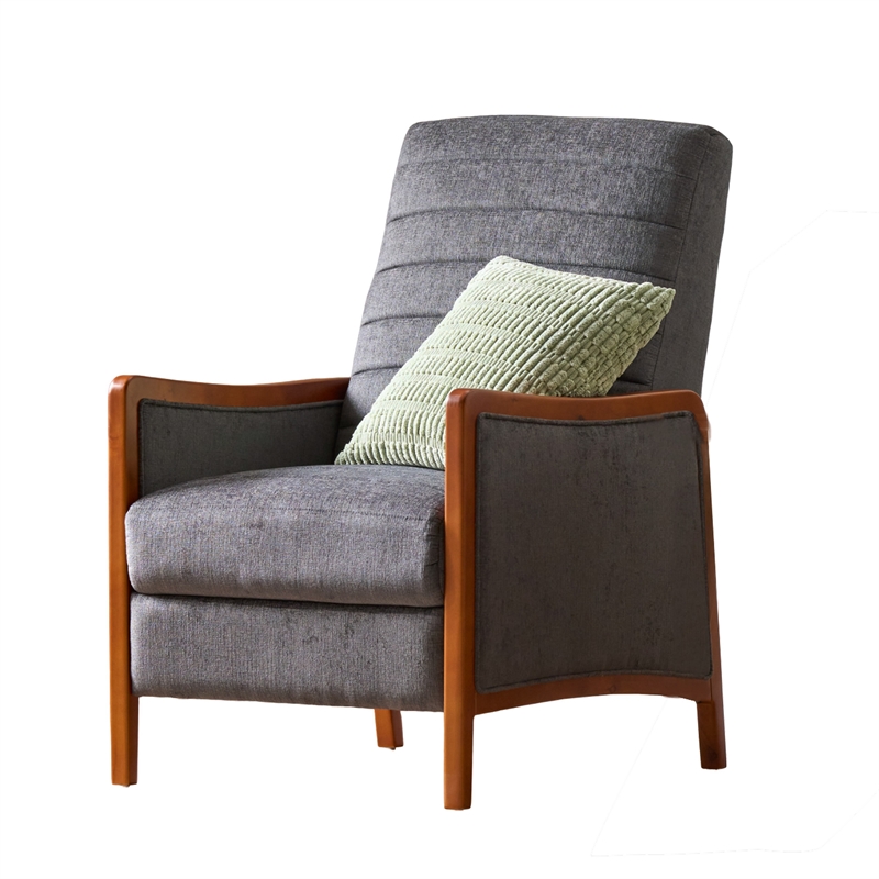 Ryka Push Back Recliner Chair- Birch Wood- Gray Channel Stitching