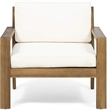 Outdoor Accent Chair- Slat Panel- Wire Brush Acacia Wood- Ivory Fabric