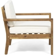 Outdoor Accent Chair- Slat Panel- Wire Brush Acacia Wood- Ivory Fabric