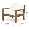 Outdoor Accent Chair- Slat Panel- Wire Brush Acacia Wood- Ivory Fabric