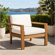 Outdoor Accent Chair- Slat Panel- Wire Brush Acacia Wood- Ivory Fabric