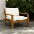 Outdoor Accent Chair- Slat Panel- Wire Brush Acacia Wood- Ivory Fabric