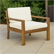 Outdoor Accent Chair- Slat Panel- Wire Brush Acacia Wood- Ivory Fabric