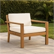Outdoor Accent Chair- Slat Panel- Wire Brush Acacia Wood- Ivory Fabric