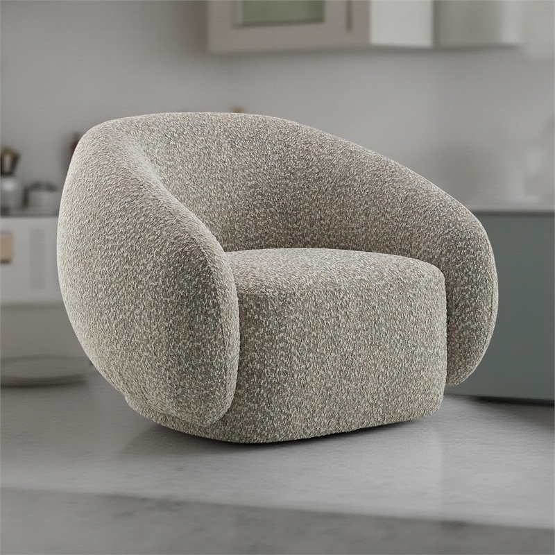 Keanu Swivel Accent Chair- Plush Round Cloudlike Design- Brown Boucle