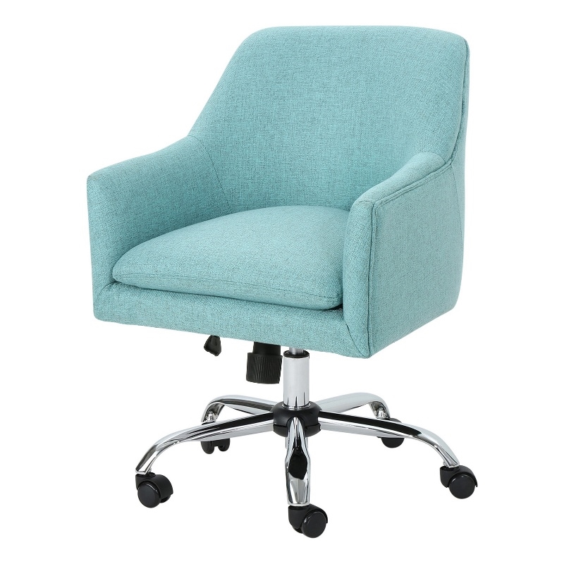 Heza Rolling Swivel Office Chair- Light Blue Fabric- Chrome Metal