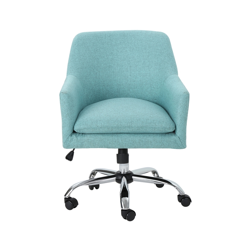 Heza Rolling Swivel Office Chair- Light Blue Fabric- Chrome Metal