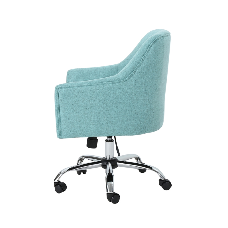 Heza Rolling Swivel Office Chair- Light Blue Fabric- Chrome Metal