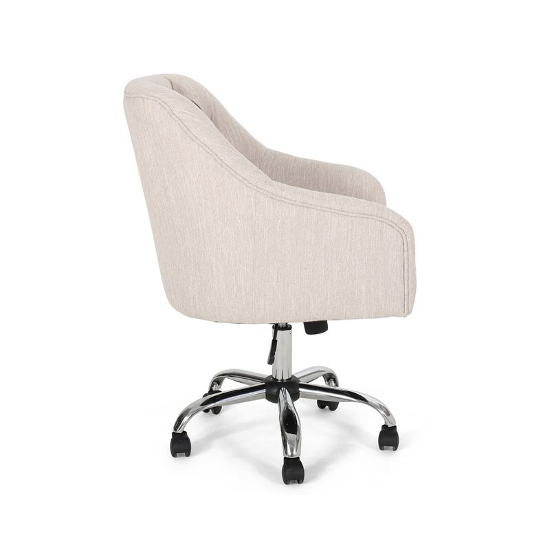 Nysa Swivel Office Chair- Tufted Beige Fabric- Chrome Steel