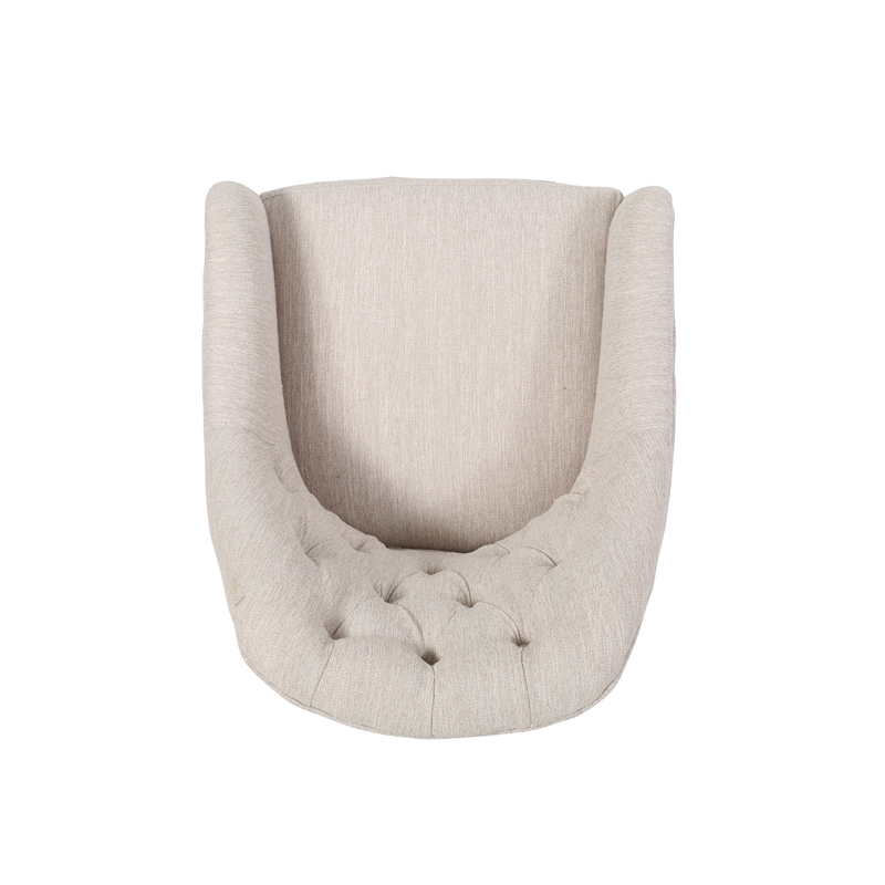 Nysa Swivel Office Chair- Tufted Beige Fabric- Chrome Steel