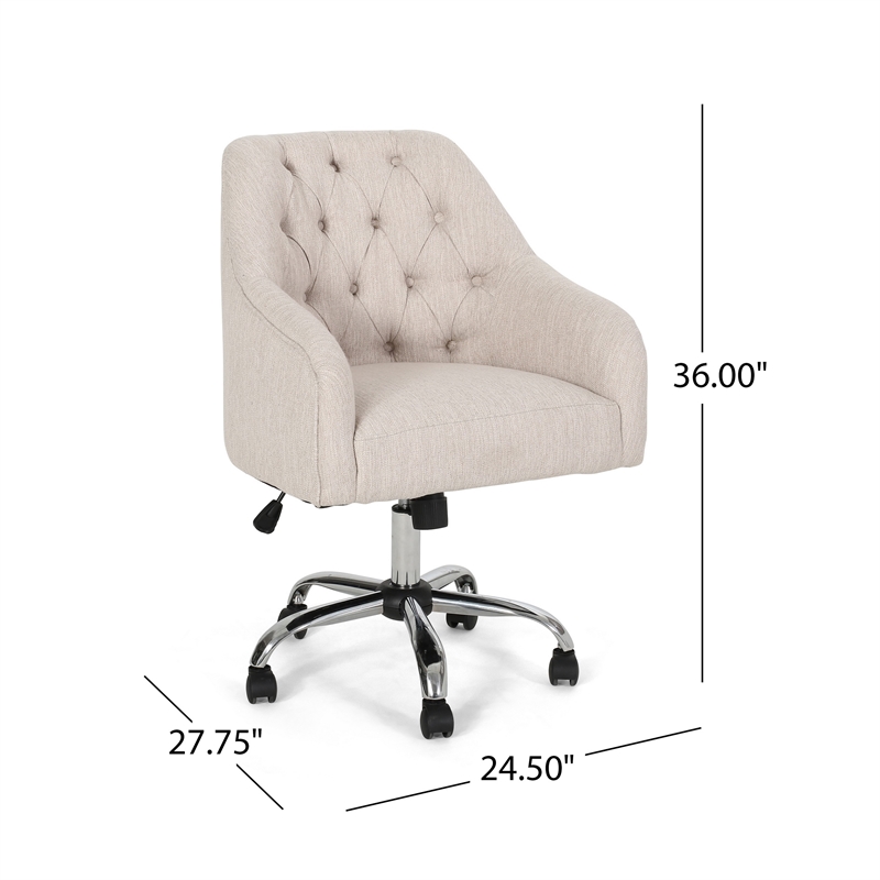 Nysa Swivel Office Chair- Tufted Beige Fabric- Chrome Steel