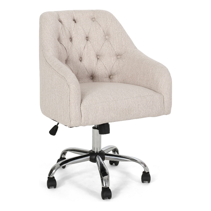 Nysa Swivel Office Chair- Tufted Beige Fabric- Chrome Steel