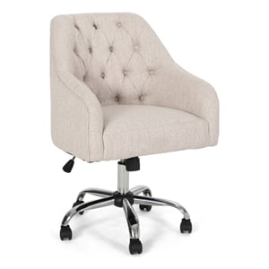 Nysa Swivel Office Chair- Tufted Beige Fabric- Chrome Steel