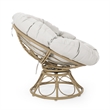 Leos Swivel Outdoor Chair- Soft Gray Polyester Cushion- Brown Rattan