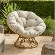 Leos Swivel Outdoor Chair- Soft Gray Polyester Cushion- Brown Rattan
