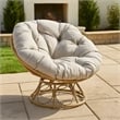 Leos Swivel Outdoor Chair- Soft Gray Polyester Cushion- Brown Rattan