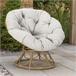 Leos Swivel Outdoor Chair- Soft Gray Polyester Cushion- Brown Rattan