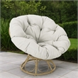 Leos Swivel Outdoor Chair- Soft Gray Polyester Cushion- Brown Rattan