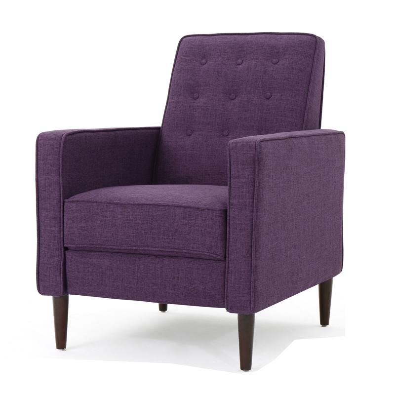 Dupe Manual Reclining Chair- Button Tufted Design- Purple Polyester