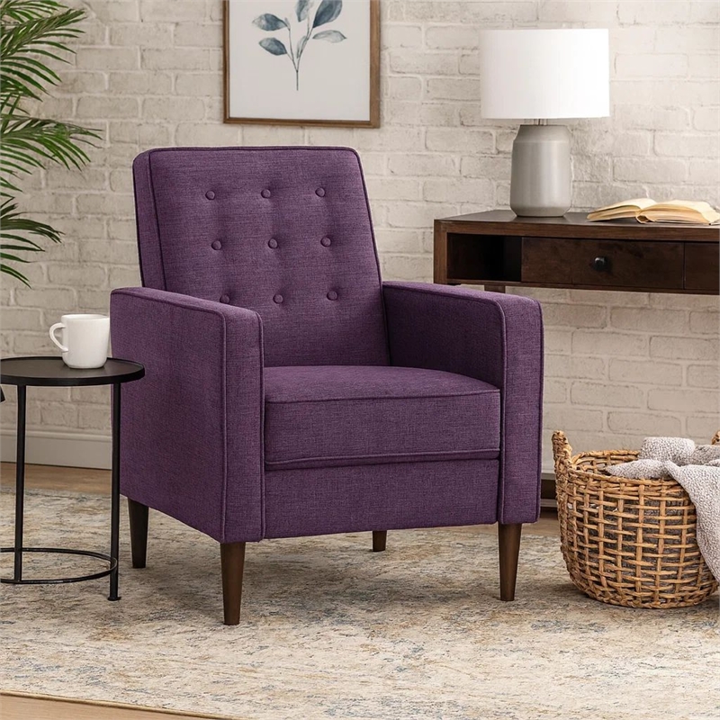 Dupe Manual Reclining Chair- Button Tufted Design- Purple Polyester