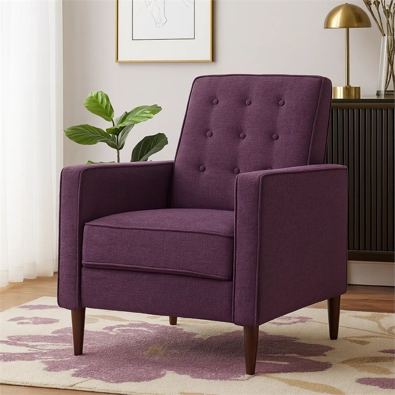 Dupe Manual Reclining Chair- Button Tufted Design- Purple Polyester