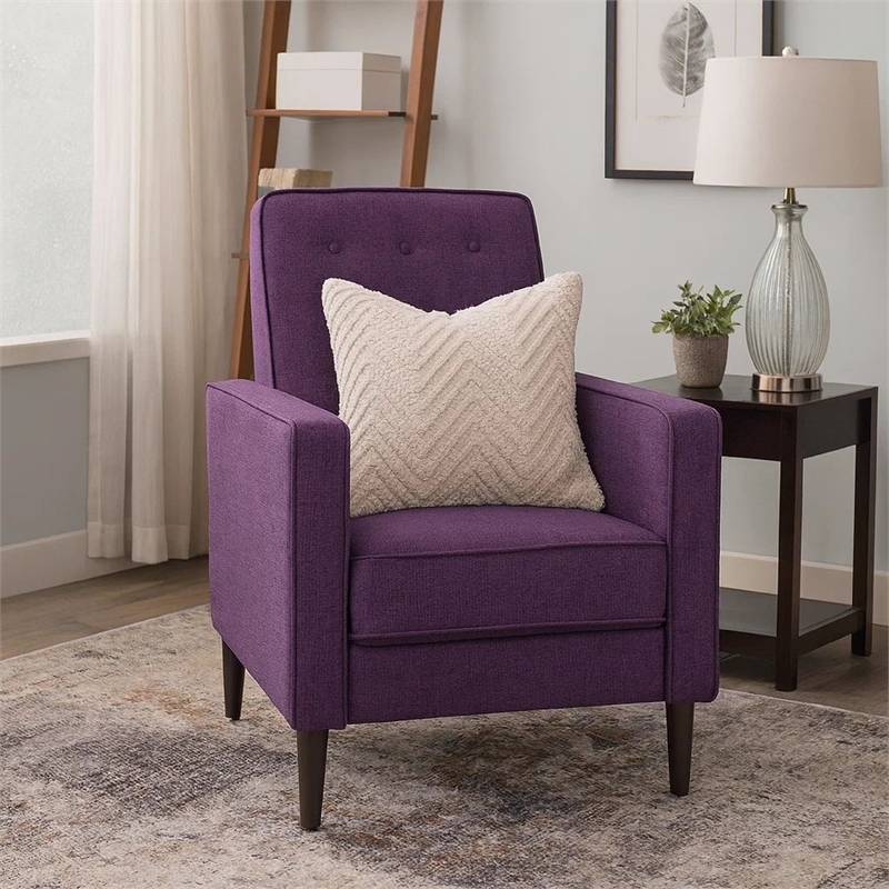 Dupe Manual Reclining Chair- Button Tufted Design- Purple Polyester