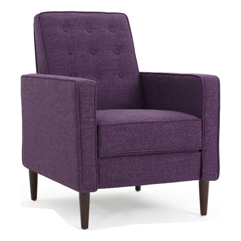 Dupe Manual Reclining Chair- Button Tufted Design- Purple Polyester