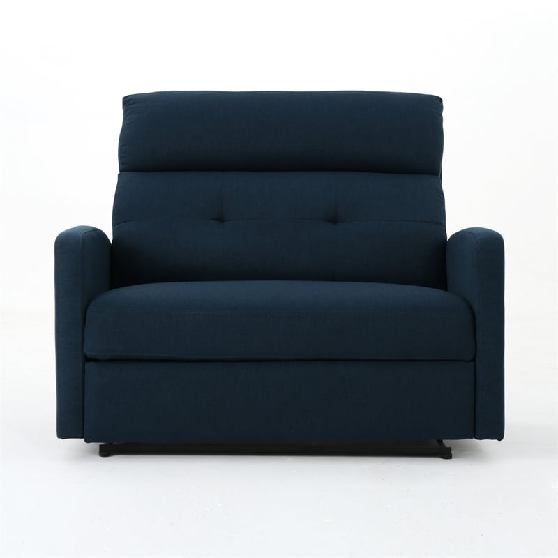 Power Recliner Chair- Oversize Wide Seat- Tufted Navy Blue Fabric