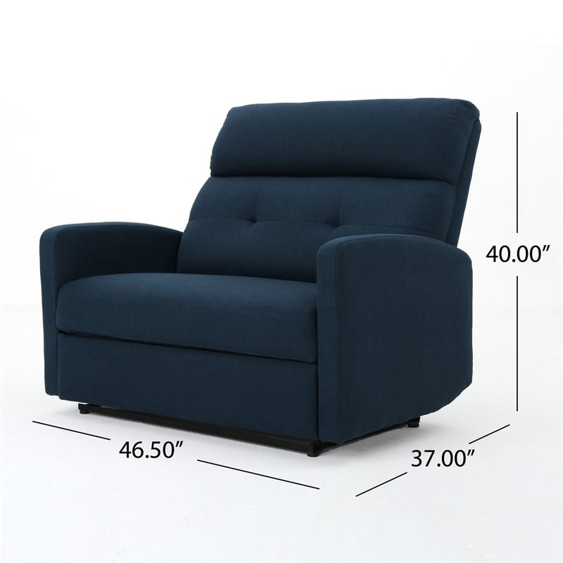 Power Recliner Chair- Oversize Wide Seat- Tufted Navy Blue Fabric
