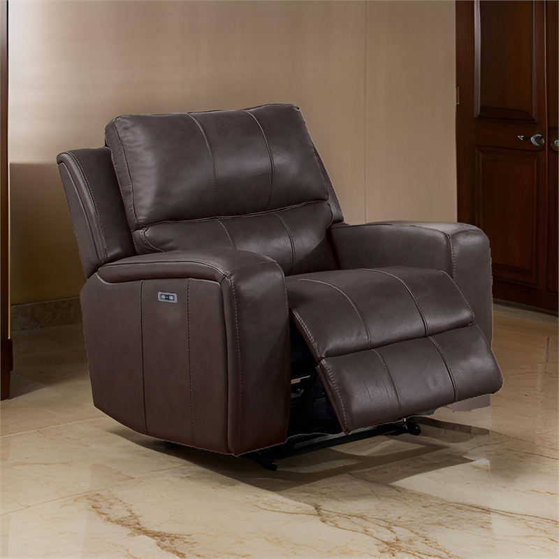Elle 37 Inch Glider Chair- Manual Recliner- Cushioned- Brown Faux Leather