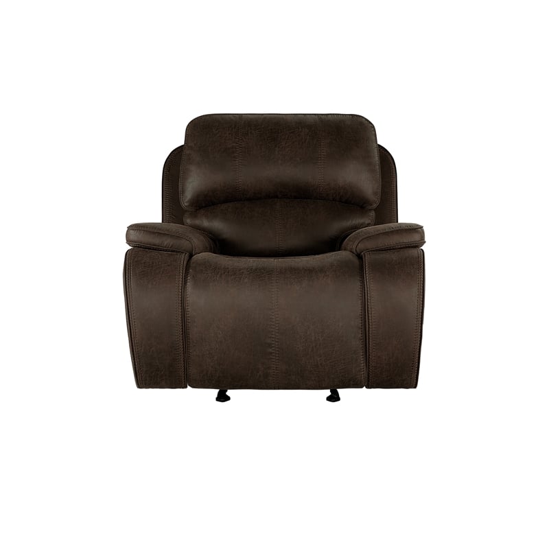 Talo 42 Inch Glider Chair- Manual Recliner- Cushioned- Brown Faux Leather