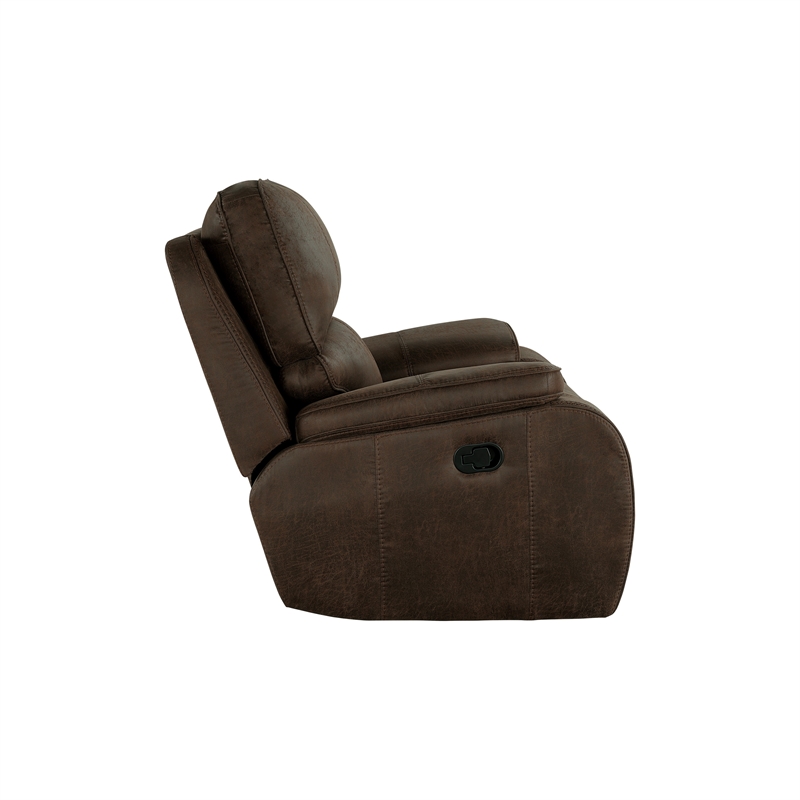 Talo 42 Inch Glider Chair- Manual Recliner- Cushioned- Brown Faux Leather