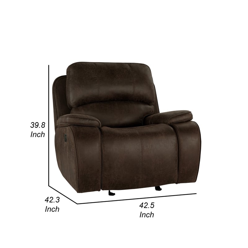 Talo 42 Inch Glider Chair- Manual Recliner- Cushioned- Brown Faux Leather