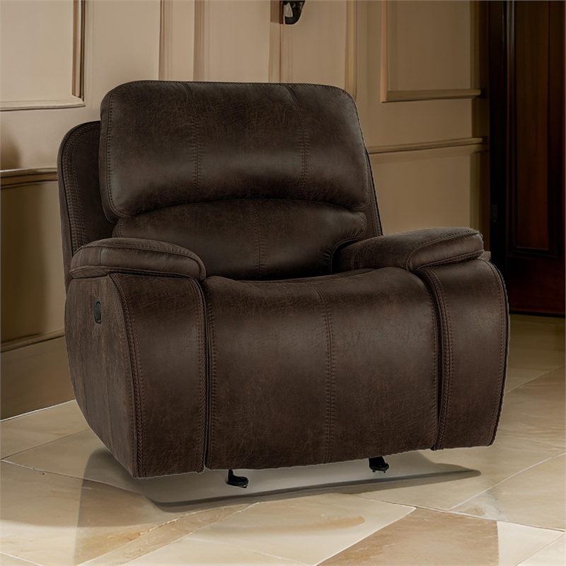 Talo 42 Inch Glider Chair- Manual Recliner- Cushioned- Brown Faux Leather