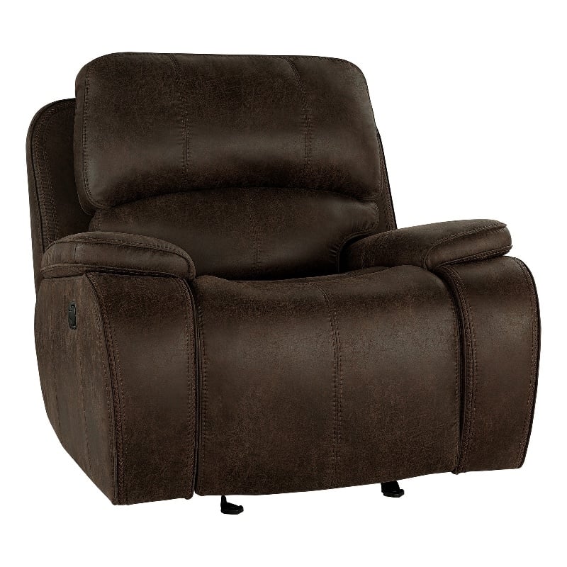 Talo 42 Inch Glider Chair- Manual Recliner- Cushioned- Brown Faux Leather