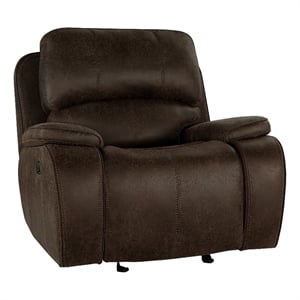 Talo 42 Inch Glider Chair- Manual Recliner- Cushioned- Brown Faux Leather