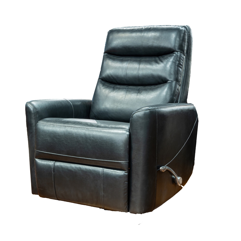 Aki 36 Inch Swivel Manual Recliner Chair- Luxury Plush Black Faux Leather