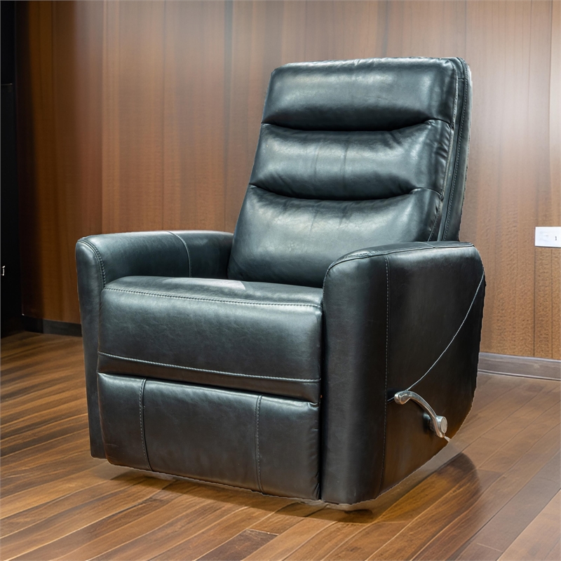 Aki 36 Inch Swivel Manual Recliner Chair- Luxury Plush Black Faux Leather