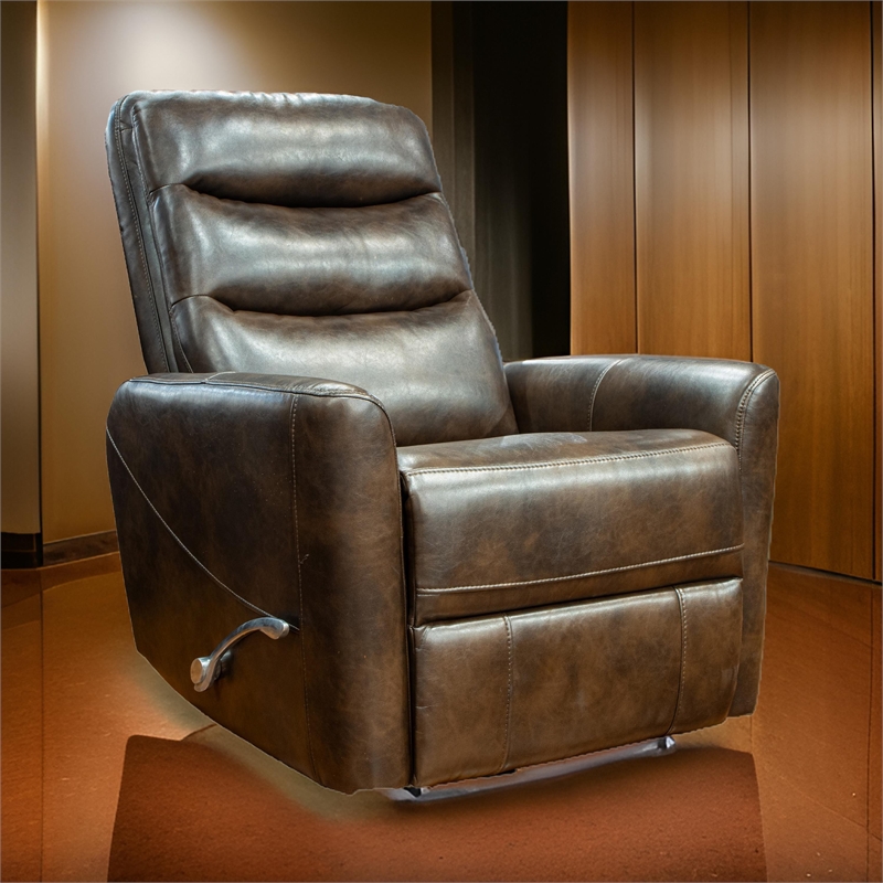 Aki 36 Inch Swivel Manual Recliner Chair- Luxury Plush Brown Faux Leather