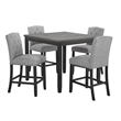 Phy 5pc Counter Table and Chairs Set- Nailheads- Tufted Gray Fabric- Black